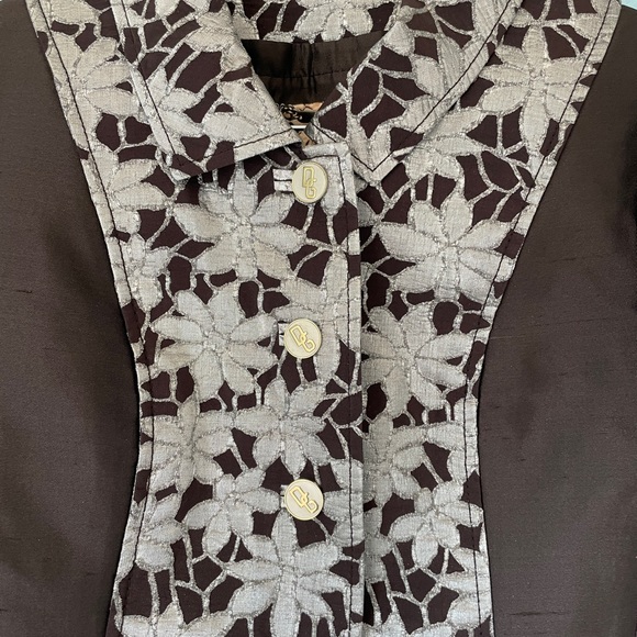 dolce & gabbana floral metallic button up jacket. brown silver silk logo blazer - Picture 5 of 9